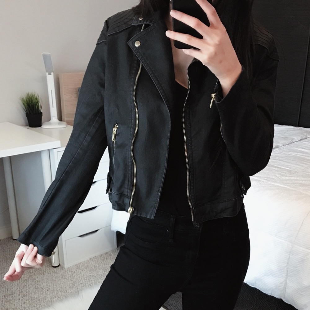 •UO Black Denim Moto Utility Jacket• - Picture 2 of 6
